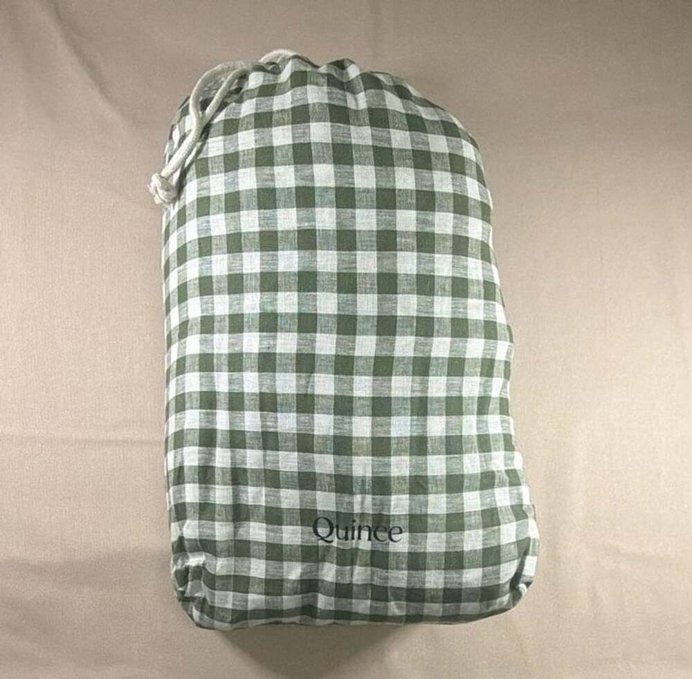 Quince European Linen Duvet Cover King/Cal King Olive Gingham